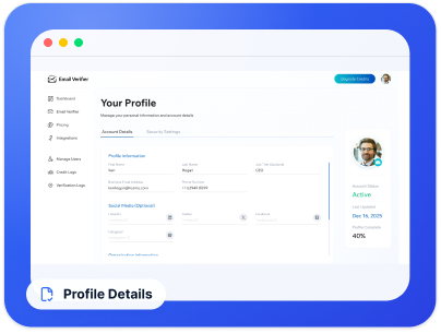 email verifier profile details