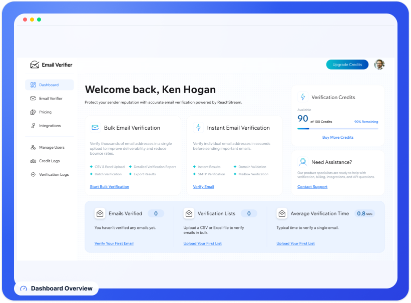 Email verifier dashboard